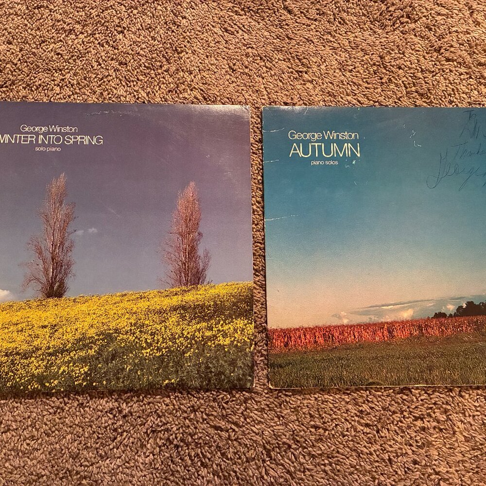 Lot of 2 GEORGE WINSTON Vinyl / LP Albums - Winter Into Spring / Autumn (signed)